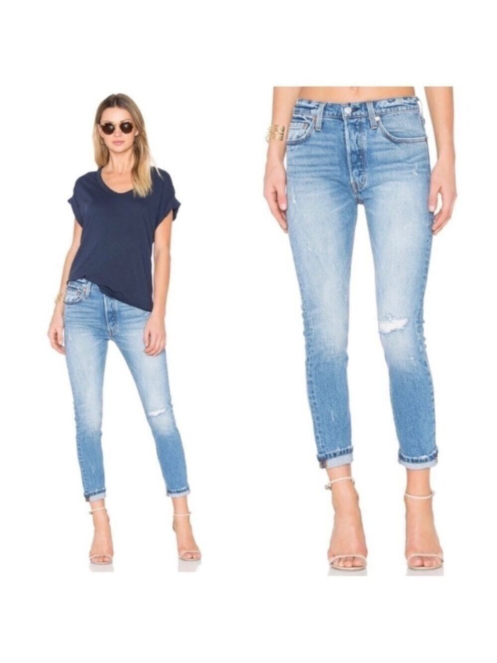 Levi’s 501 Distressed High Waisted Skinny Jeans in Post Modern Blues